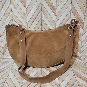 Mango Cognac  Suede Hobo Half-moon or Crescent shoulder bag.